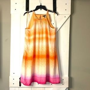 Women’s Luxology Ombré Striped Orange Pink Halter Flowy Mini Dress Size 4